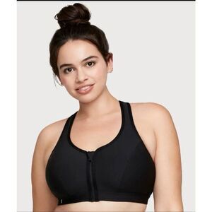 Glamorise Wire Free Zip Front Black Sports Bra Size 34B New